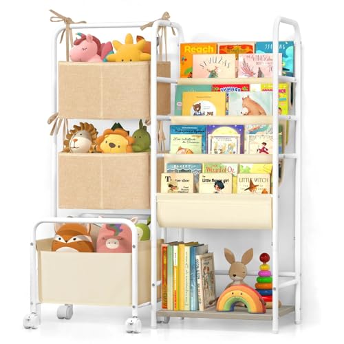 Ekero Kids Bookshelf and Toy Storage, Montessori Bookshelf, 4-Tier Baby Toddler Book Shelves, Bookshelf for Kids with Toy Storage Organizer, Book Shelf for Kids Rooms Nursery Playroom Classroom