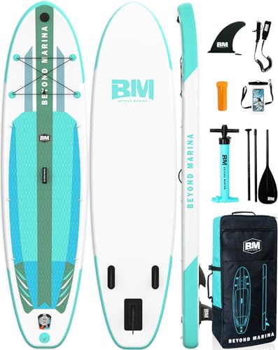 BEYOND MARINA Inflatable Stand Up Paddle Board, 10'6' SUP Paddleboard for Adult, Premium Accessories | Non-Slip 5MM EVA Deck & Foam Handles, Camera Mount, Double Action Pump, 85L Travel Backpack