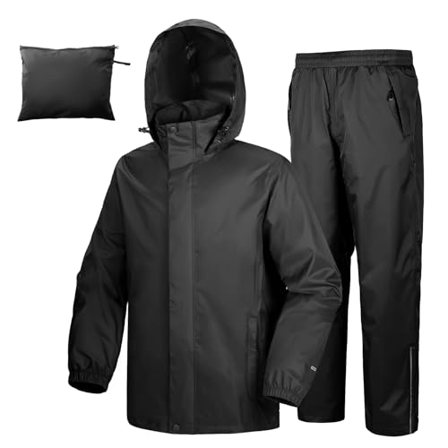 33,000ft Men's Rain Suit Packable Waterproof Lightweight Rain Gear for Golf Hiking Cycling 2 Pieces (Jackets and Pants)