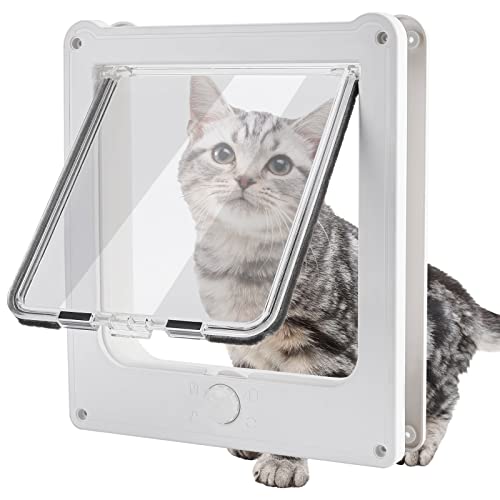 Ownpets Interior Cat Door 4 Way Rotary Lock Magnetic Closure Indoor Pet Door for Up to 20 lbs Cats and Doggie Weatherproof Large Cat Door,Easy Installation