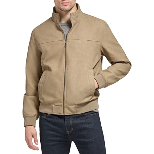 Tommy Hilfiger Men's Faux Leather Bomber Jacket, Sand, Medium