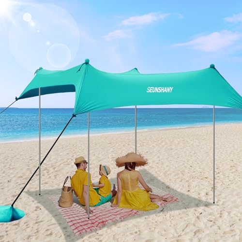 Beach Canopy Tent Sun Shade,UPF50+ Portable Beach Tent Sun Shelter,10x10ft Beach Canopy with 4 Sandbags,Sand Shovels, Ground Pegs,Stability Poles for Outdoor Backyard Fishing Picnic