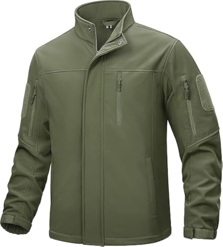 TACVASEN Men's Fleece Jacket Soft Shell Full Zip Windbreaker Winter Thermal Jacket With Pockets for Fishing Green M