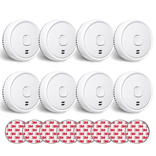 Ecoey Smoke Detector, Smoke Alarm with Advanced Photoelectric Technology, Fire Alarm Smoke Detector with Test Button and Low Battery Reminder, Fire Alarm Used in Bedroom, Home, FJ138, 8 Packs