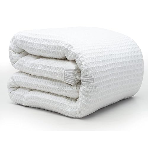 100% Tencel Waffle Weave Blanket King Size - Lightweight Washed Soft Breathable Blanket for All Season, Adults and Kids - Perfect Blanket Layer for Couch Bed Sofa 108 x 90- White Waffle King Blanket