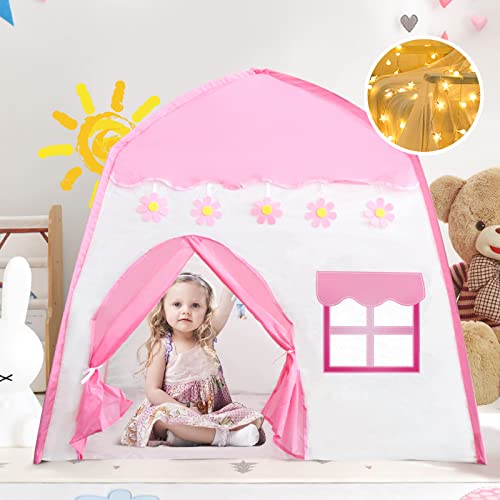 Gentle Monster Kids Play Tent for Girls, Playhouse with Star Lights Indoor & Outdoor, Princess Castle Tent, Toys for 2+ Year Old Girls Birthday Gift