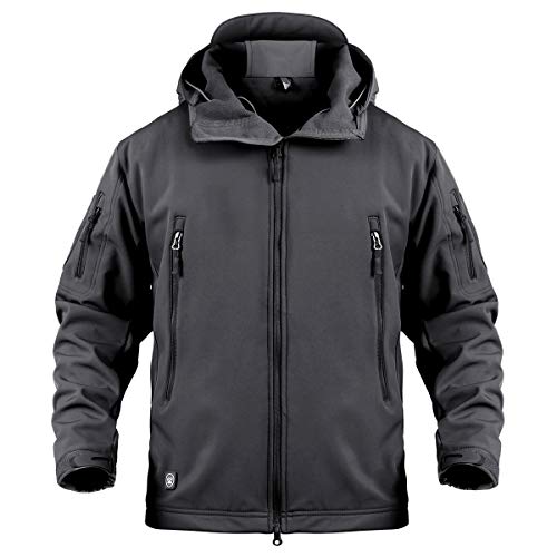 ReFire Gear Men's Army Special Ops Military Tactical Jacket Softshell Fleece Hooded Outdoor Coat, Black, XX-Large