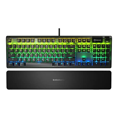 SteelSeries USB Apex 5 Hybrid Mechanical Gaming Keyboard – Per-Key RGB Illumination – Aircraft Grade Aluminum Alloy Frame – OLED Smart Display (Hybrid Blue Switch)