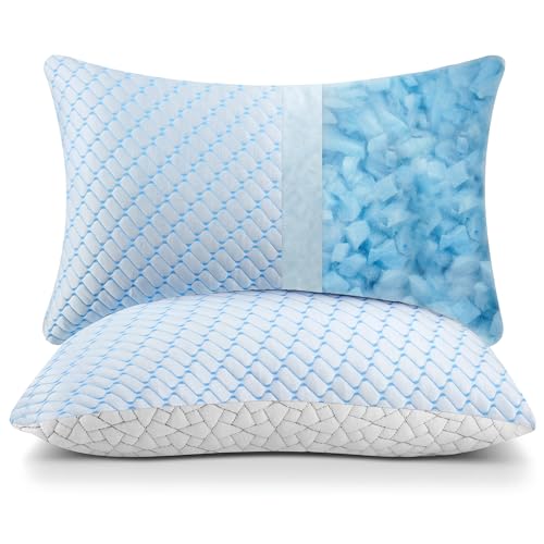 Bafode Memory Foam Pillows Standard Size Set of 2 Cooling Bed Pillow 2 Pack Shredded Memory Foam Pillow for Sleeping 20x26