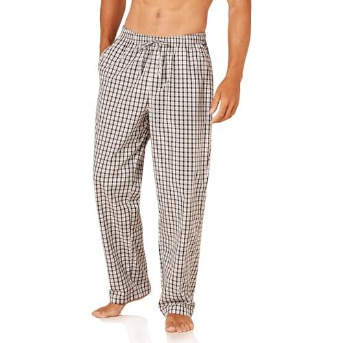 Amazon Essentials Men's Straight-Fit Woven Pajama Pant, Black Grey Plaid, Large