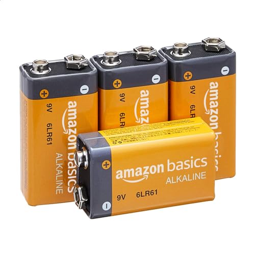 Amazon Basics 4-Pack 9 Volt Alkaline Everyday Batteries for Smoke Detectors, Long Lasting 5-Year Shelf Life