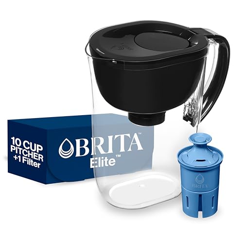 Brita Everyday Elite Water Filter Pitcher with SmartLight Filter Change Indicator, BPA-Free, Reduces 99% of Lead, Lasts Six Months, Includes 1 Filter, Large - 10-Cup, Black