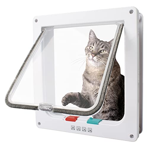 Cat Flap Door 4 Way Locking Weatherproof Pet Doors for Interior Exterior Sliding Door Doggie Door Insert