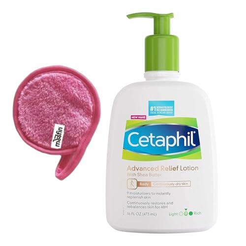 Cetaphil Advanced Relief Lotion With Shea Butter, 16 Fl Oz, Bundled With Makeup Cleansing Cloth - Hydrating Body Lotion For Dry Skin, Non-Greasy Formula, Gentle For Sensitive Skin [Pack Of 1]