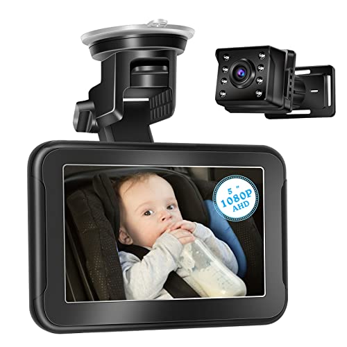 Gootus Baby Car Camera Mirror - Real 1080P Car Baby Camera with 5' AHD Monitor Night Vision, Car Mirror Baby Rear Facing Seat, Wide View Car Back Seat Camera for Newborns Infants Kids Toddlers