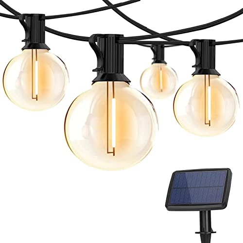 EAVO Solar String Lights,27FT G40 Waterproof LED String Lights with 25 Hanging Bulbs,USB Rechargerable Gazebo Light,Backyard Light, for Patio,Garden,Café,Porch,Wedding,Party Christmas Decoration