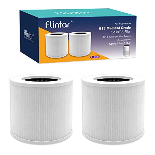 Flintar Core Mini Replacement Filter, Compatible with LEVOIT Core Mini Air Purifier, 3-in-1 H13 Grade True HEPA and High-Efficiency Activated Carbon Filter, Core Mini-RF, 2-Pack