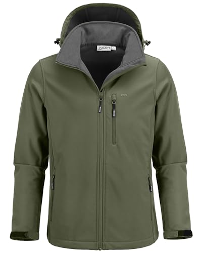 33,000ft Men's Softshell Jacket with Hood Fleece Lined Windbreaker Lightweight Waterproof Jackets for Hiking