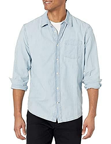 GAP Mens Long Sleeve Chambray Woven Button-Down Shirt, Light Wash, Large US