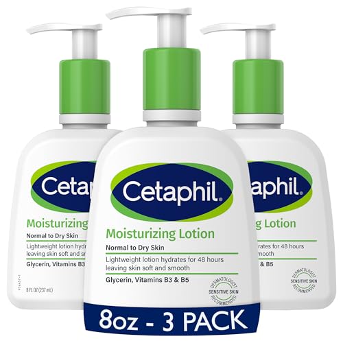 Cetaphil Face & Body Moisturizer, Hydrating Moisturizing Lotion for All Skin Types, Suitable for Sensitive Skin, NEW 8 oz Pack of 3, Fragrance Free, Hypoallergenic, Non-Comedogenic