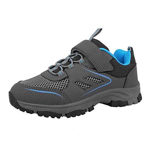 AMZZPIK Boys Tennis Shoes Little Kids Low Top Hiking Athletic Sneakers Breathable Trekking Climbing Running Shoes Grey Size 13