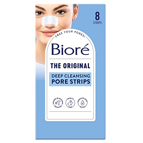 Bioré Original, Deep Cleansing Pore Strips, Nose Strips for Blackhead Removal, with Instant Pore Unclogging, features C-Bond Technology, Oil-Free, Non-Comedogenic Use, 8 Count