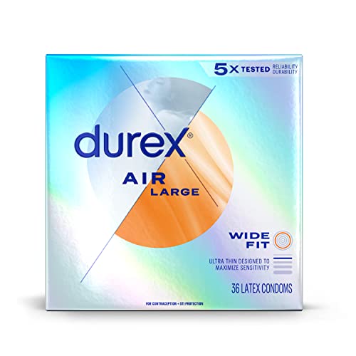 Durex Air Condoms, Extra Thin, Transparent Natural Rubber Latex Condoms for Men, Wide Fit, FSA & HSA Eligible, 36 Count