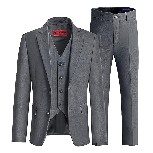 Marvelous World Boys Grey Slim Fit Suits Set Formal Suits 3-Piece Size 2 Suits for Kids Toddler Tuxedos Dresswear Ring Bearer Outfit Boys Wedding Suits Dress Clothes Teen Youth Adjustable Waist