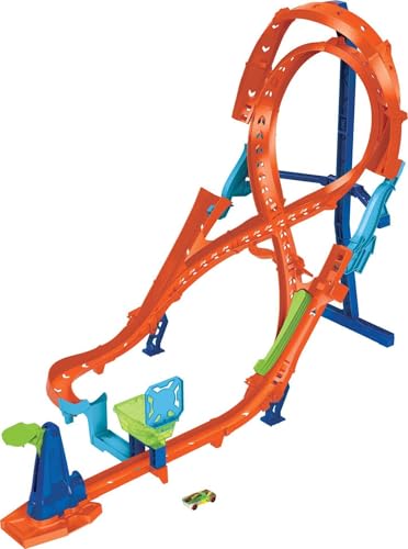 Hot Wheels Toy Car Track Set with Figure-8 Jump & 1:64 Scale Vehicle, 2-ft Tall Track, Connects to Other Sets