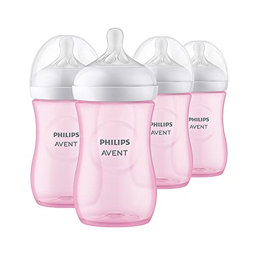 Philips Avent Natural Baby Bottle with Natural Response Nipple, Pink, 9oz, 4pk, SCY903/14