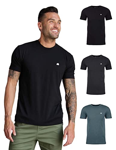 INTO THE AM Men's Fitted Crew Neck Logo Basic Tees 3-Pack - Modern Fit Fresh Classic Short Sleeve T-Shirts for Men (Black/Charcoal/Indigo, Medium)