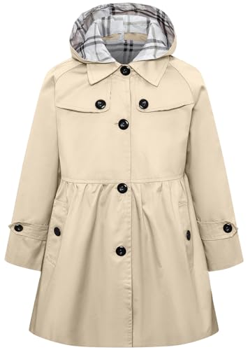 Betusline Girl's Trench Coat, Single Breasted Windbreaker Hoodie Jacket Dress Coat Outerwear for Girl,1# Beige,3-4T = Tag 110