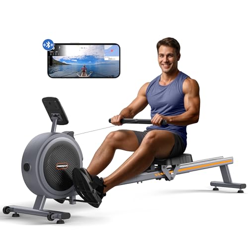 FEIERDUN Rowing Machine for Home use, Magetic Rower with APP, Row Machine with 350LBS Loading Capacity, Rower Machine with Dual Slide Rail, Gray