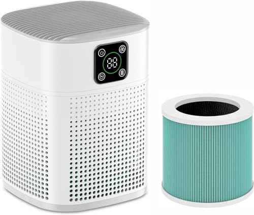 Air Purifiers for Bedroom, Honeyuan H13 HEPA Air Purifier for Home Large Room 600 sqft, Air purifiers with 360°Air Intake, 3 Fan Speeds, 3-Stage Filtration, White