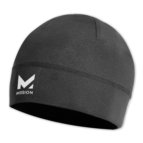 MISSION Performance Jersey Beanie, Black - Lightweight & Breathable - Absorbs Sweat - UPF 50 Sun Protection - Machine Washable