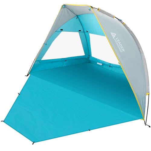 Leader Accessories 2-3 Person Portable Beach Tent, UPF 50+ Beach Shade Tent, Beach Tent Sun Shelter Canopy with Extendable Floor, Blue