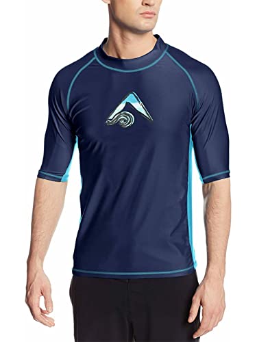 Kanu Surf Men's Standard UPF 50+ Short Sleeve Sun Protective Rashguard Swim Shirt, Mercury Navy, Large