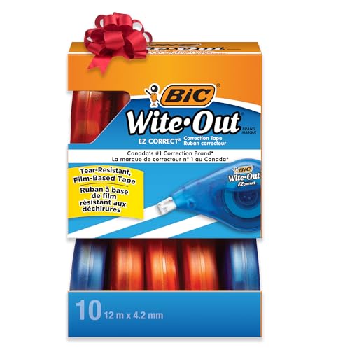 BIC Wite-Out Brand EZ Correct Correction Tape, White, 10-Count, Translucent Dispenser Shows How Much Tape is Remaining