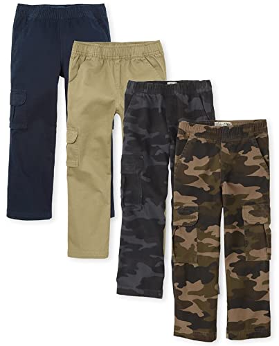 The Children's Place Boys Pull on Cargo Pants,Black/Flax/Gray Steel/New Navy 4 Pack,7H