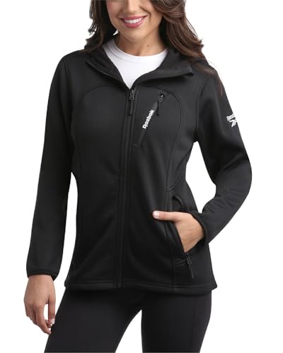 Reebok Women's Jacket - Active Performance Fleece Lined Softshell Jacket with Hood - Lightweight Jackets for Women (S-3X), Size Medium, Black