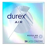 Durex Air Condoms Extra Thin Condoms, Regular Fit, Natural Rubber Latex Condoms for Men, FSA & HSA Eligible, 36 Count, Package May Vary