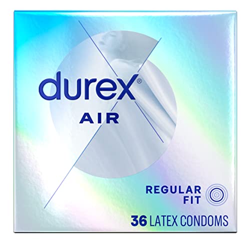 Durex Air Condoms Extra Thin Condoms, Regular Fit, Natural Rubber Latex Condoms for Men, FSA & HSA Eligible, 36 Count, Package May Vary