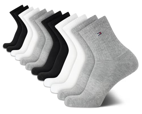 Tommy Hilfiger Men's Quarter Socks - 12 Pack Arch Support Cushion Comfort Socks - Athletic Ankle Socks for Men (7-12), Size 7-12, Grey/Highcut