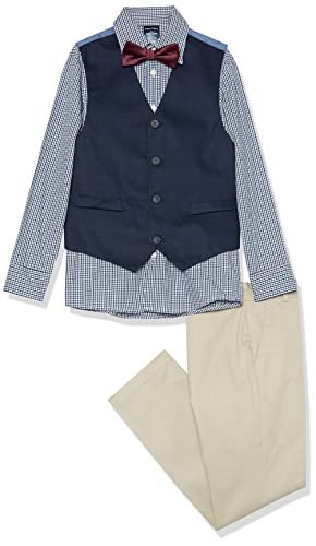 Nautica Boys' 4-Piece Formal Suit Set, Vest, Pants, Collared Dress Shirt, and Tie, Khaki