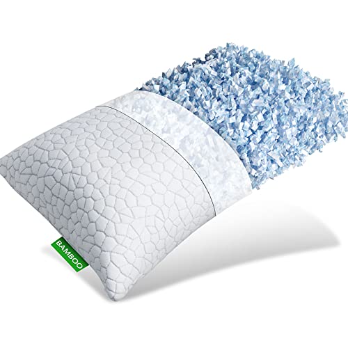 Cooling Bed Pillows for Sleeping, Shredded Memory Foam Pillows for Shoulder and Neck Pain Relief Queen Size Cool Pillow for Side Back Stomach Sleepers - Luxury Gel Pillows with Washable Cover