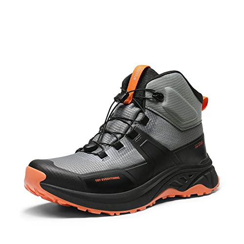 NORTIV 8 Mens Waterproof Hiking Boots Outdoor Trekking Mid Backpacking Mountaineering Shoes,Size 8.5 Grey/Orange SNHB237M