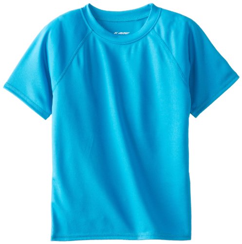 Kanu Surf Boys' Short Sleeve UPF 50+ Rashguard Swim Shirt, Solid Aqua, Large (12)