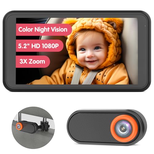 Luckview Car Camera for Baby, 5.2” 1080P Baby Car Camera with Night Vision, 360°Rotating Adjustable Car Baby Camera with Wired, Crystal Clear View for Back Seat Rear Facing (BM2)