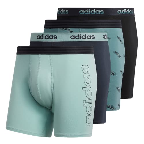 adidas Men's Core Stretch Cotton Boxer Brief Underwear (4-Pack), Hazy Emerald Green/Hazy Green/Black, Medium