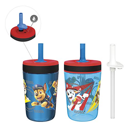 Zak Designs PAW Patrol Kelso Tumbler Set, Leak-Proof Screw-On Lid with Straw, Bundle for Kids Includes Plastic and Stainless Steel Cups with Additional Sipper (Paw Patrol- 3pc)15 fl oz